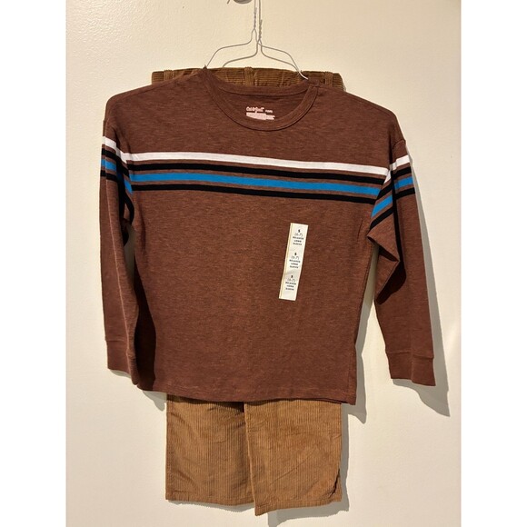 NWT Cat & Jack Brown Long-Sleeve Tee and Corduroy Pants Outfit - Boy's 6 - Picture 1 of 4